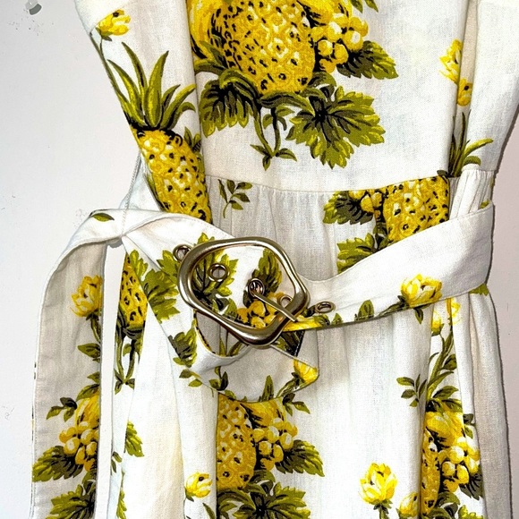 Tahari Pineapple Linen Blend Vintage Straples Midi  Dress - Picture 7 of 16